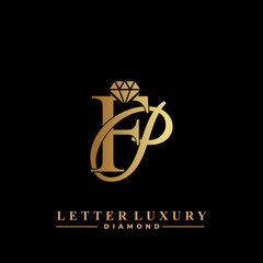 Initial Letter Luxury FP with diamond. Diamond Icon in Flat Style Logo.