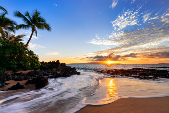 Sunset at Makena Secret Beach in Wailea, Maui, HI © paulacobleigh