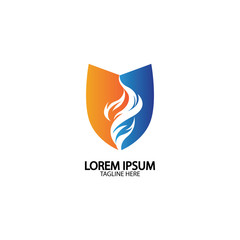Fototapeta premium Fire shield logo design element. Fire warning sign shield. Fire flame vector illustration on white background
