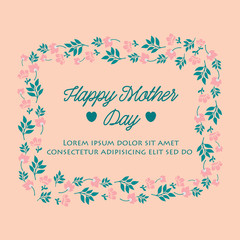 Beautiful pink wreath frame, for romantic happy mother day invitation card decor. Vector