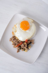 Stir​ fried Thai​ basil with​ minced pork and fried egg
