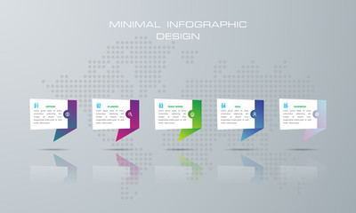Infographic template with 5 options, workflow, process chart,Timeline infographics design vector can be used for workflow layout, diagram, annual report, web design, steps or processes. - Vector