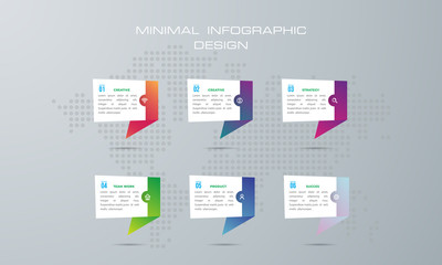 Info graphic template with 6 options, workflow, process chart, Timeline info graphics design diagram, annual report, web design, steps or processes. - Vector