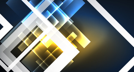 Neon glowing techno square rectangle lines, blue hi-tech futuristic abstract background