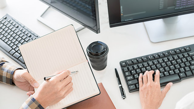 Programmer working in a software development and coding technologies. Website design.Technology concept.