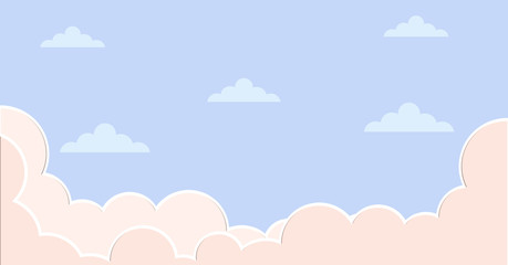 Abstract kawaii Clouds cartoon on sky background. With pastel gradient. Concept for children and kindergartens or presentation