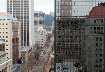Aerial view of 6th Avenue in Portland downtown