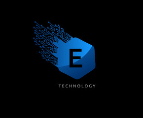 Hexagon E Letter  Digital Techno Logo Icon. Perfect for communication, technology, network, computer and hitech company.