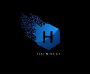 Hexagon H Letter  Digital Techno Logo Icon. Perfect for communication, technology, network, computer and hitech company.