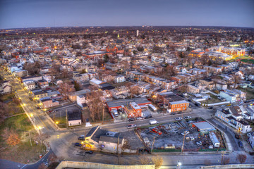Aerial view of Delaware Riverfront town Gloucester New Jersey