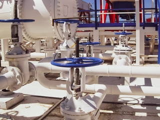 Heat exchangers in a refinery. Heated gasoline air cooler. The e