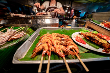 Sea food at Krabi Walking Street in Krabi Town, Thailand.