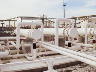 Heat exchangers in a refinery. The equipment for oil refining