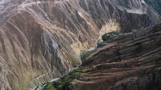 Aerial shot Above Colca Canyon in Cabanaconde Peru Andes