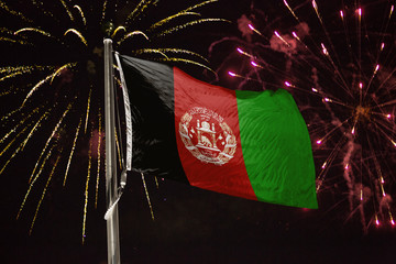 Afghanistan flag blowing in the wind at night
