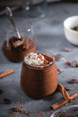 Homemade Dark Chocolate Mousse with Whipped Cream