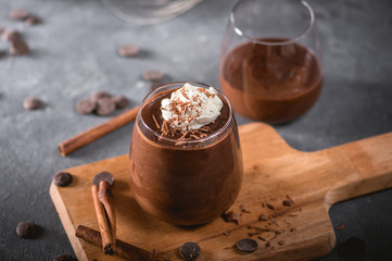 Homemade Dark Chocolate Mousse with Whipped Cream