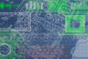 electric chip on a green circuit board close up, pcb d