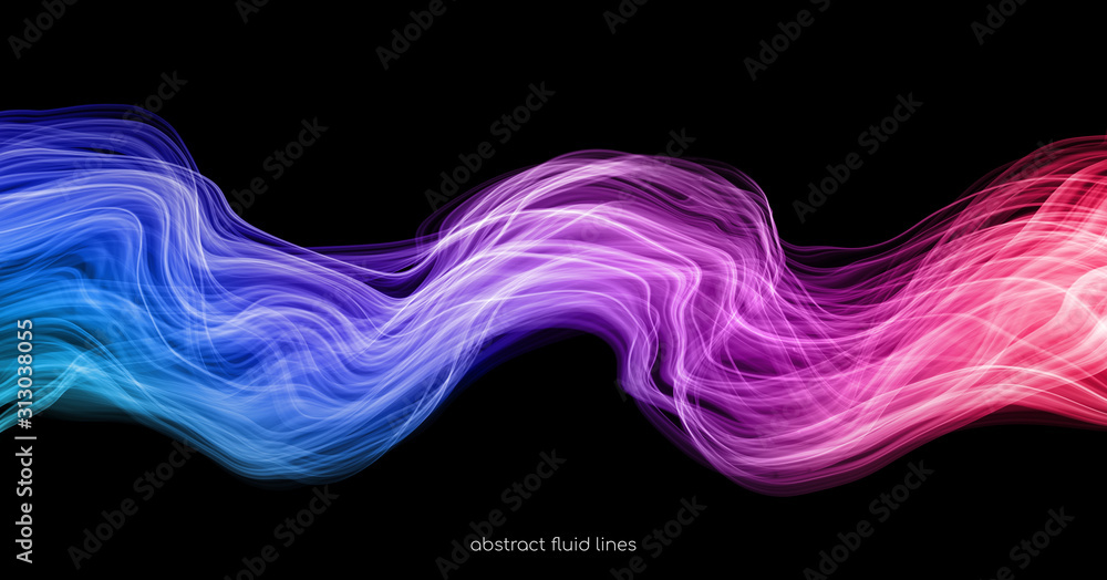 Poster abstract colorful transparent lines wavy flowing light smoke isolated on black backgrounds