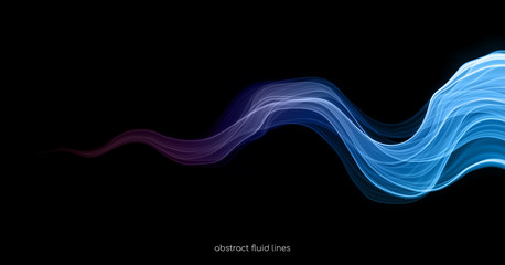 Abstract colorful transparent lines wavy flowing light smoke isolated on black backgrounds