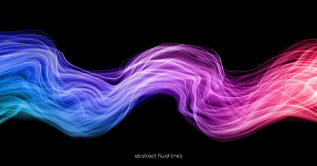 Abstract colorful transparent lines wavy flowing light smoke isolated on black backgrounds