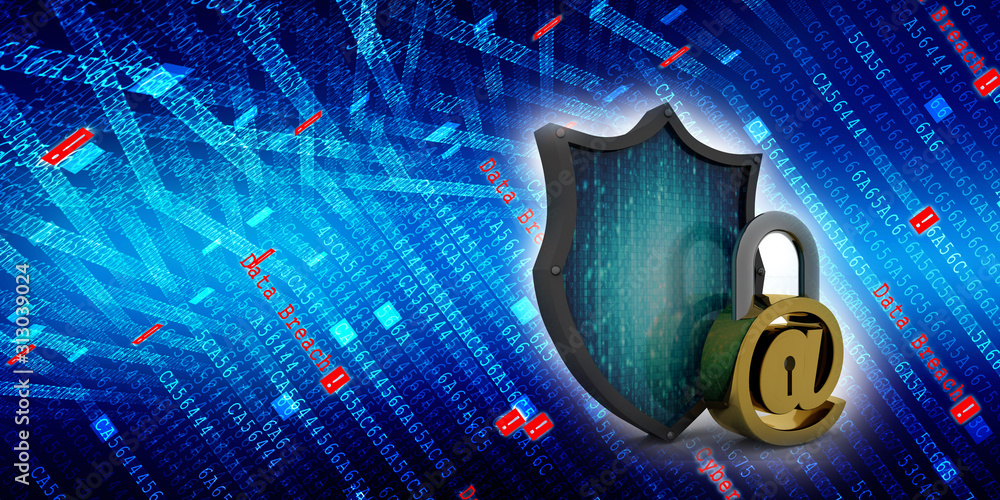 Poster 3d rendering e-mail symbol with lock. internet security concept