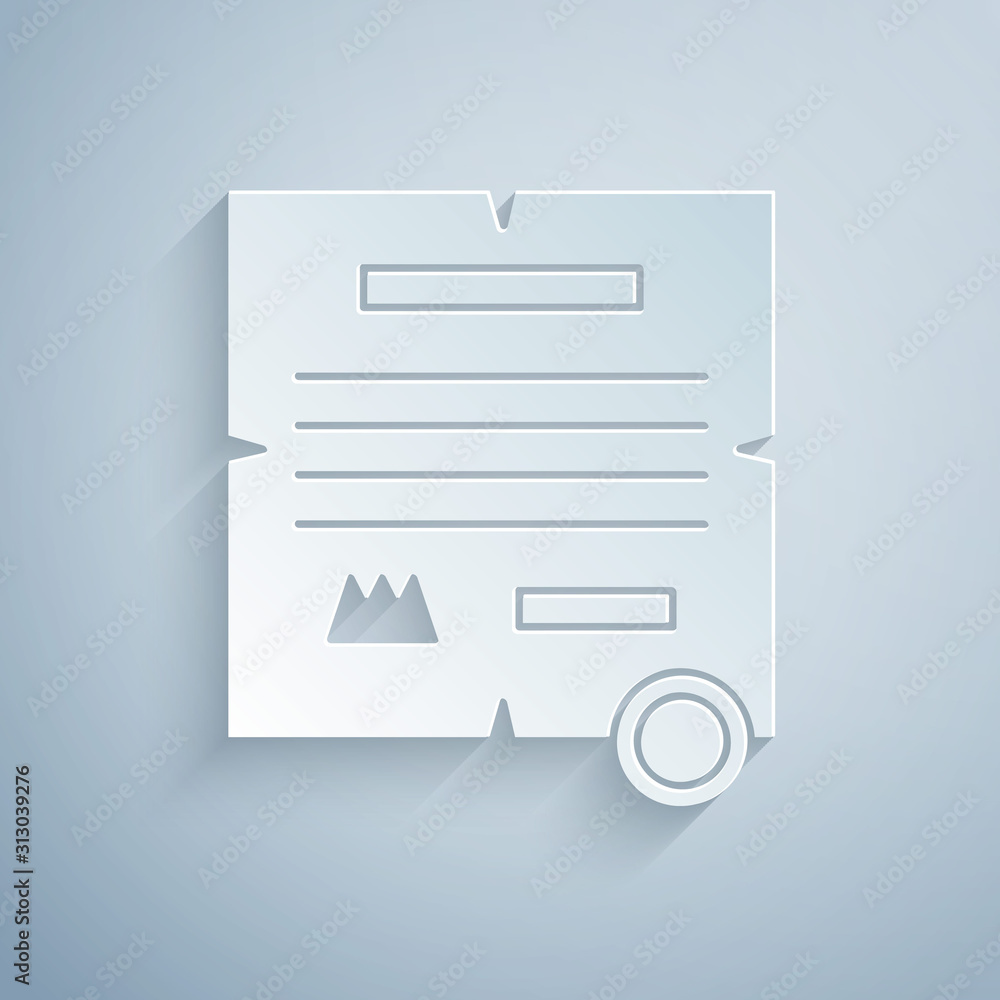 Wall mural Paper cut Decree, paper, parchment, scroll icon icon isolated on grey background. Paper art style. Vector Illustration