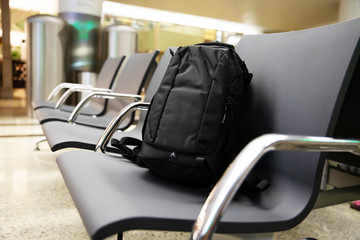 Bag at the airport. Backpack at the airport forgotten