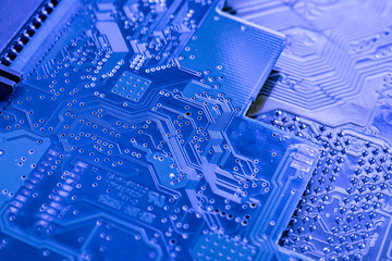 the abstract electronic circuit board lines, the connection components, beautiful rgb color.