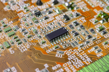 the semiconductors and transtistors used in the circuit board, computer industry concept