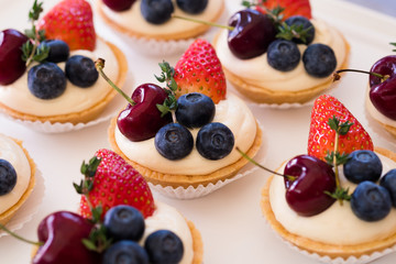 Fresh party fruit tart. Homemade bakery concept.
