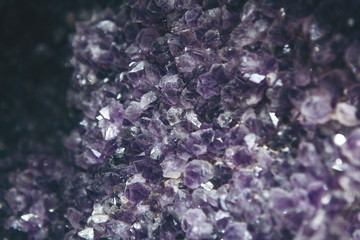 Macro photo of a lilac or violet mineral of amethyst druse