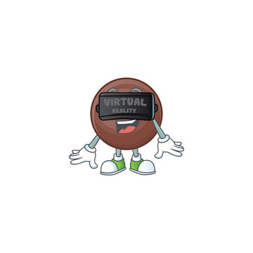 Trendy Chocolate Ball Character Wearing Virtual Reality Headset