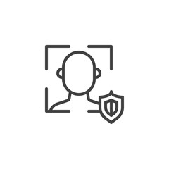 Face ID scan protection line icon. linear style sign for mobile concept and web design. Biometric identification with security shield outline vector icon. Cyber protection symbol, logo illustration.