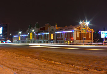 Museum of Local Lore in Novosibirsk at night