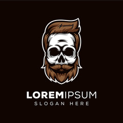 skull beard, skull barber shop logo template