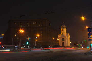 Fototapeta na wymiar Chapel of St. Nicholas the Wonderworker in Novosibirsk