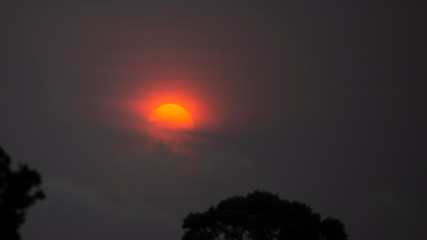 Auckland red sunset with smoky clouds from Australia bush fire