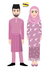 Couple of cartoon characters in Brunei traditional costume vector
