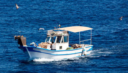 Yacht fishermen in the Aegean Sea