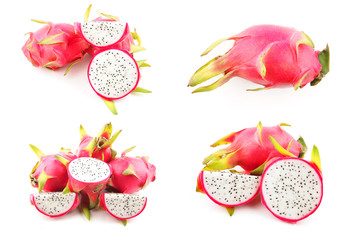 Ripe pink dragon fruit on white background