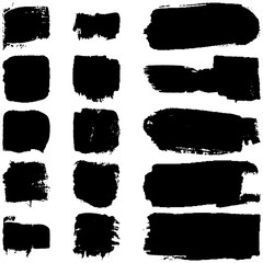 Set of abstract ink spots on a white background. Collection of paint strokes with a dry brush. Grunge texture. Abstract templates for text
