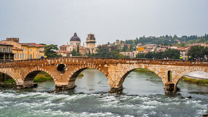 Naklejka premium Nice View in the old town of Verona . Unesco sites and one of the most beautiful city from medieval in Italy , Verona , Veneto , Italy