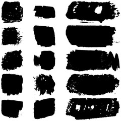 Set of abstract ink spots on a white background. Collection of paint strokes with a dry brush. Grunge texture. Abstract templates for text