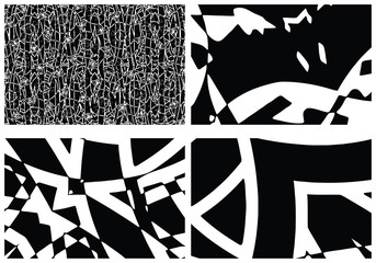 Set of grunge textures. Abstract black and white backgrounds. Collection of dirty spots, scratches, wear and tear