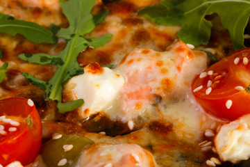 Pizza with salmon and mozzarella