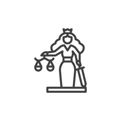 Statue of justice line icon. linear style sign for mobile concept and web design. Themis Statue with Justice Scales outline vector icon. Symbol, logo illustration. Vector graphics