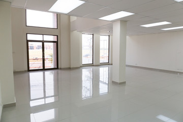 empty interior white room with glass windows