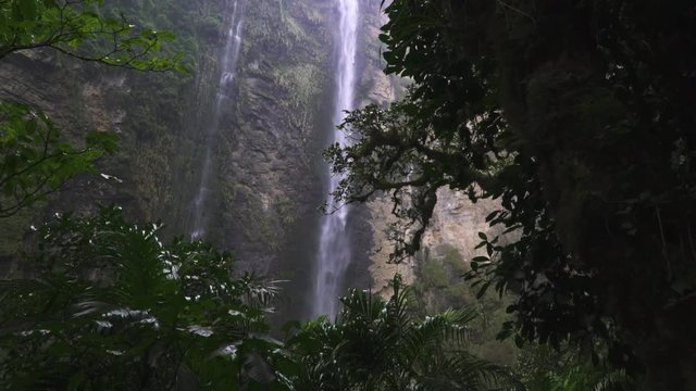 Wide shot of the amazing Gocta waterfall in the Amazon forest located in Chachapoya, Peru.