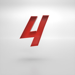 3d rendering of the number 4 in red gloss on a white isolated background.